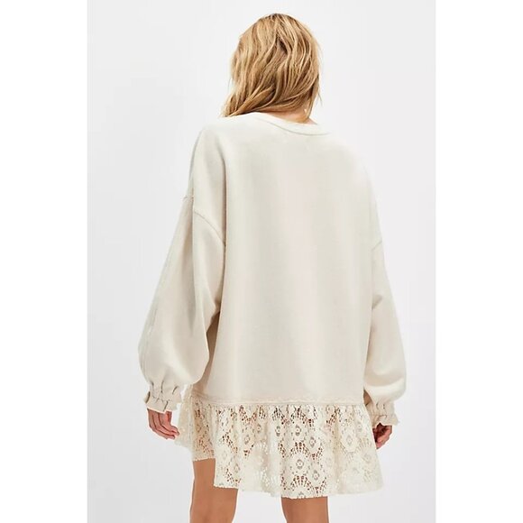 Free People Belle Sweatshirt Womens S Boho Chic Lace Contemporary Whimsical - Picture 2 of 8